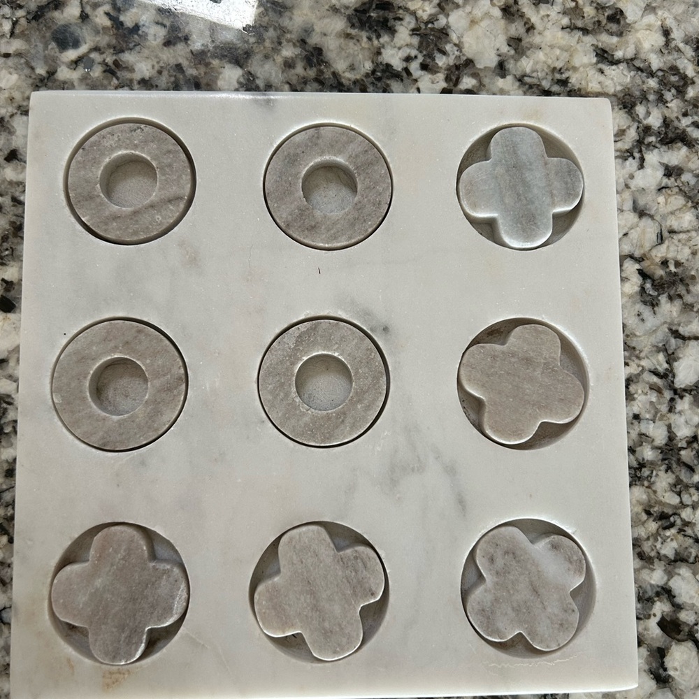 Crate&Barrel Marble Tic-Tac-Toe Set - Gray and White